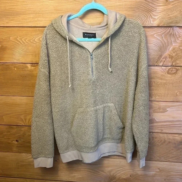 WOMENS PACSUN 1/4 zip‎ Fuzzy hooded sweatshirt.  Size Medium. - Picture 1 of 7